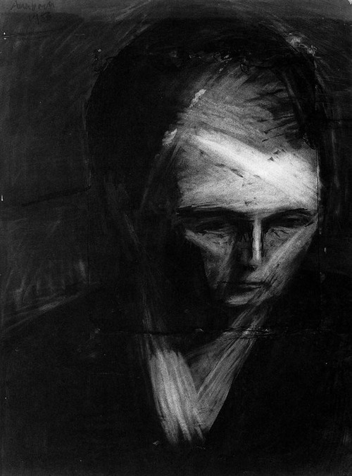 Frank Auerbach, Head of E.O.W, charcoal on paper, 1956