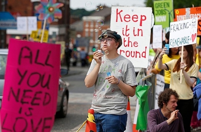 An anti-fracking protest outside County Hall in Preston this summer