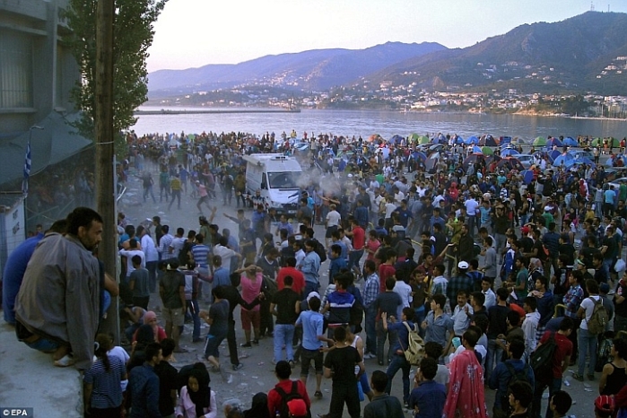 Refugees on the island of t Lesbos