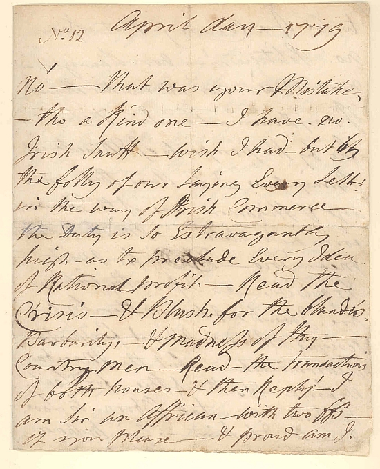 Letter from Ignatius Sancho to William Stevenson, April 1779