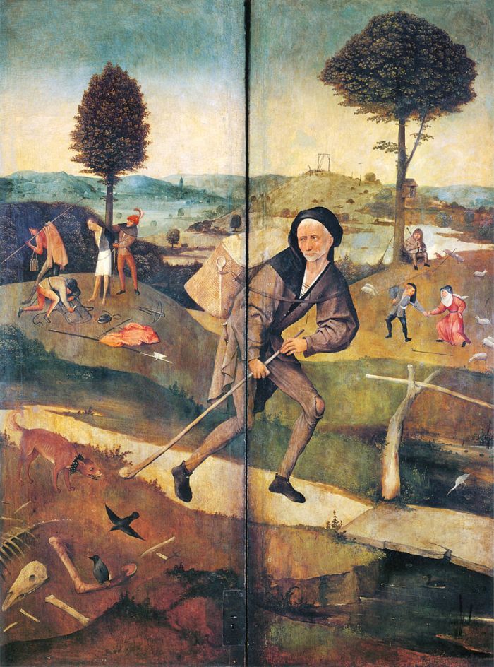 Hieronymus Bosch, The Wayfarer on the closed shutters of The Haywain, 1510-16