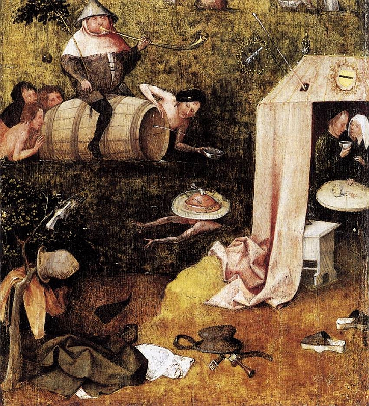 Hieronymus Bosch, The Allegory of Gluttony and Lust, interior panel, c 1500-10